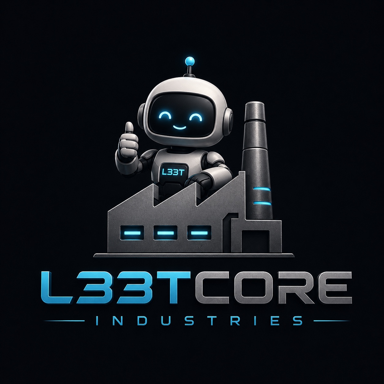 Friendly L33TCORE robot mascot